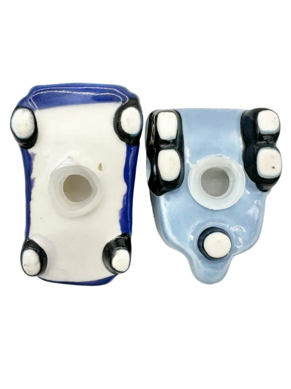 Ceramic Truck and Trailer Salt And Pepper Shaker Set in Blue and Yellow Adorable
